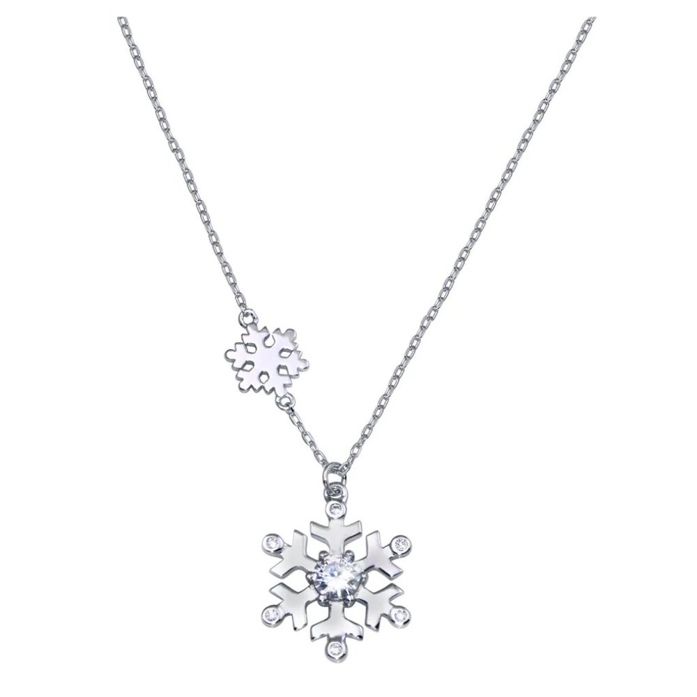 Sterling Silver 925 Rhodium Plated Snowflakes CZ Necklace